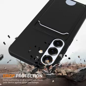 Hurtel Samsung Galaxy S26 ovitek iz TPU s predalom za kartice in jermenom za nošenje, črn