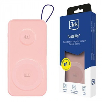 3MK PastelUp prenosni polnilnik 10000 mAh 22,5W, MagSafe, Qi, USB-A, USB-C, Lightning, roza