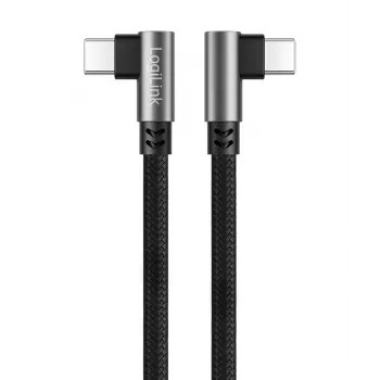 LogiLink CU0460 kabel USB 2.0 Type-C, C/M 90° na C/M 90°, 480 Mbps, 100W, kovina, srebrno-črn, 0,5 m