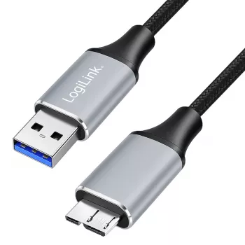 Logilink CU0290 kabel USB 3.0, A/M na Micro-USB/M, 5 Gbps, najlon, kovina, črno-srebrn, 1 m