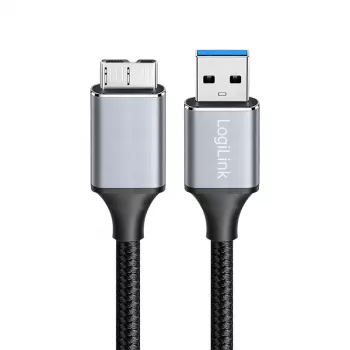 Logilink CU0290 kabel USB 3.0, A/M na Micro-USB/M, 5 Gbps, najlon, kovina, črno-srebrn, 1 m
