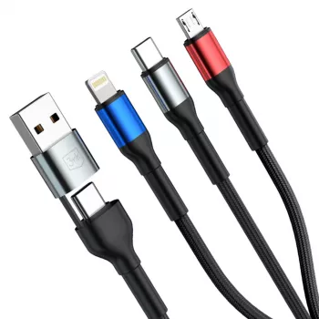 3MK Hyper Cable N-SERIES 6in1 kabel USB-C / USB-A na USB-C / MicroUSB / Lightning, QC 3.0, 18 W (9 V / 2 A), 1,2 m, črn